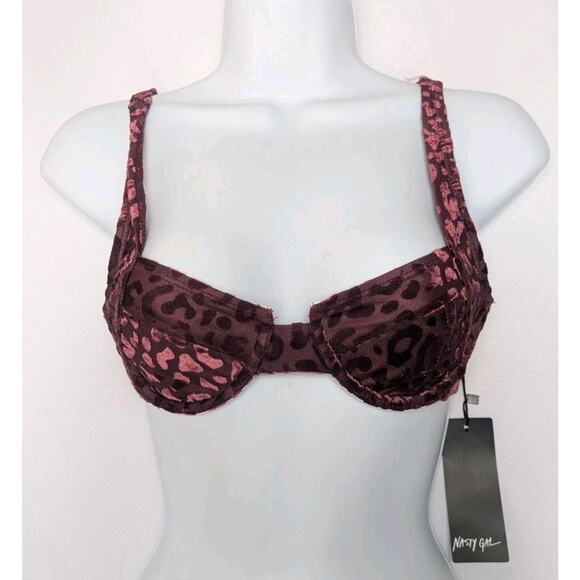 NastyGal Other - Nastygal Collection Devore Underwire Animal Print Velvet Wine Red Bikini Top 6